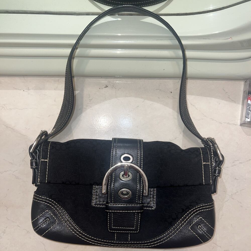 COACH y2k belt soho black leather shoulder bag canvas signature Accessory pouch